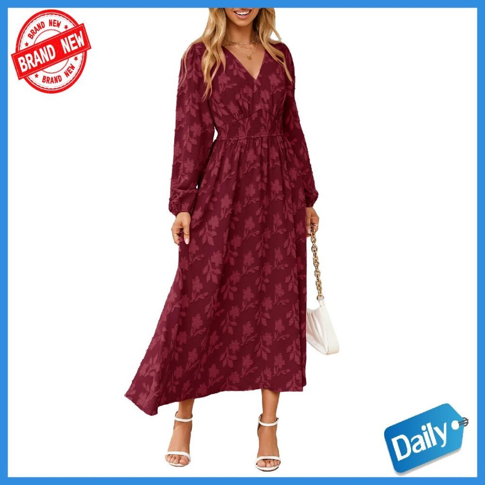 Long Sleeve Maxi Dress Empire Waist V Neck Pockets Formal Wedding Guest
